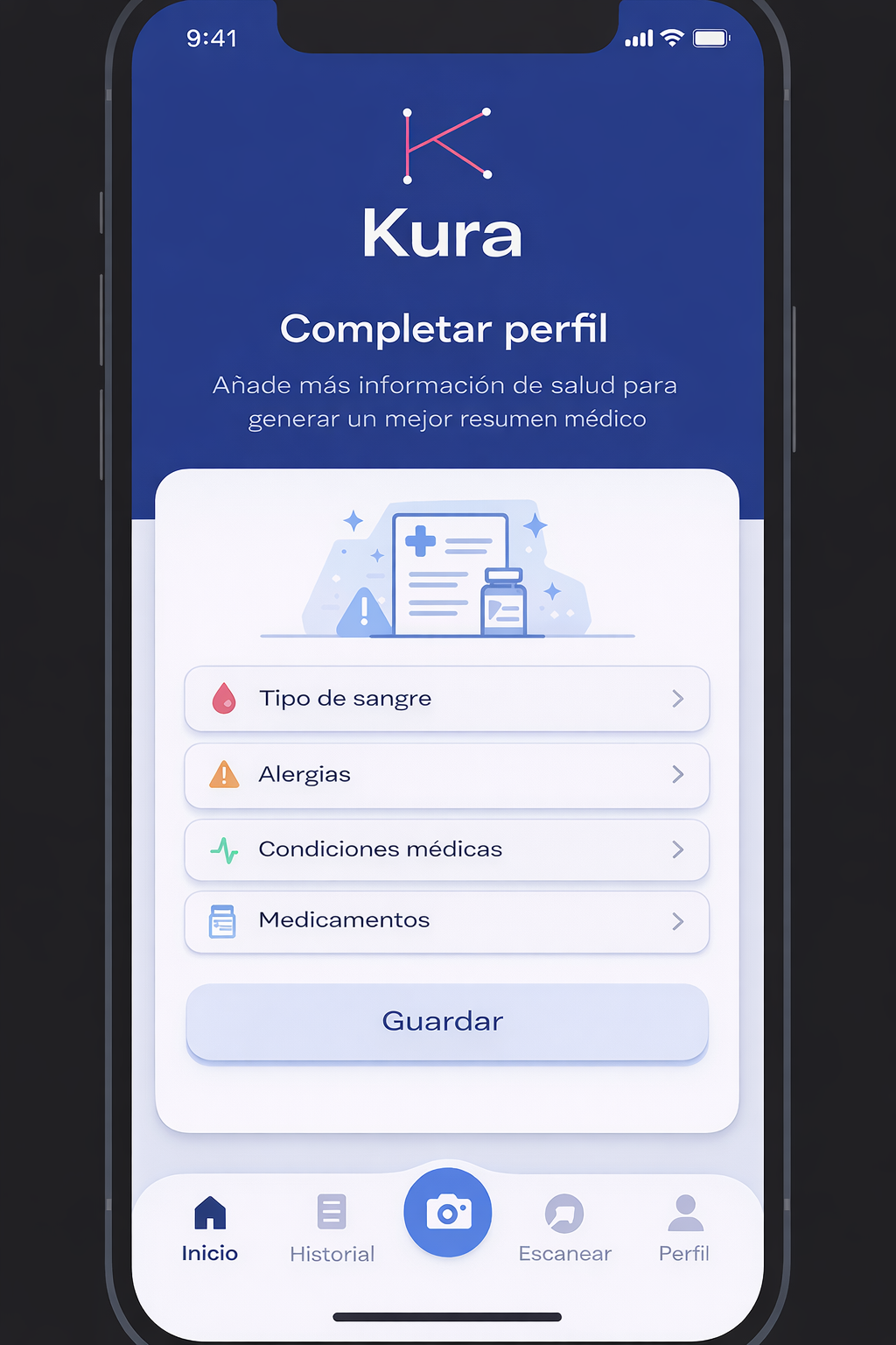 Completar perfil de salud en dKura